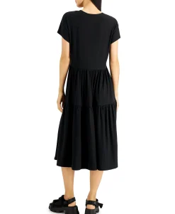 Women's Petite Tiered Crewneck Midi Dress