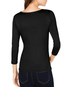 Women's Petite Twist-Front 3/4-Sleeve Top