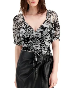 Women's Petite V-Neck Ruched-Front Top