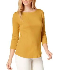 Women's Pima Cotton Boat-Neck Button-Shoulder Top