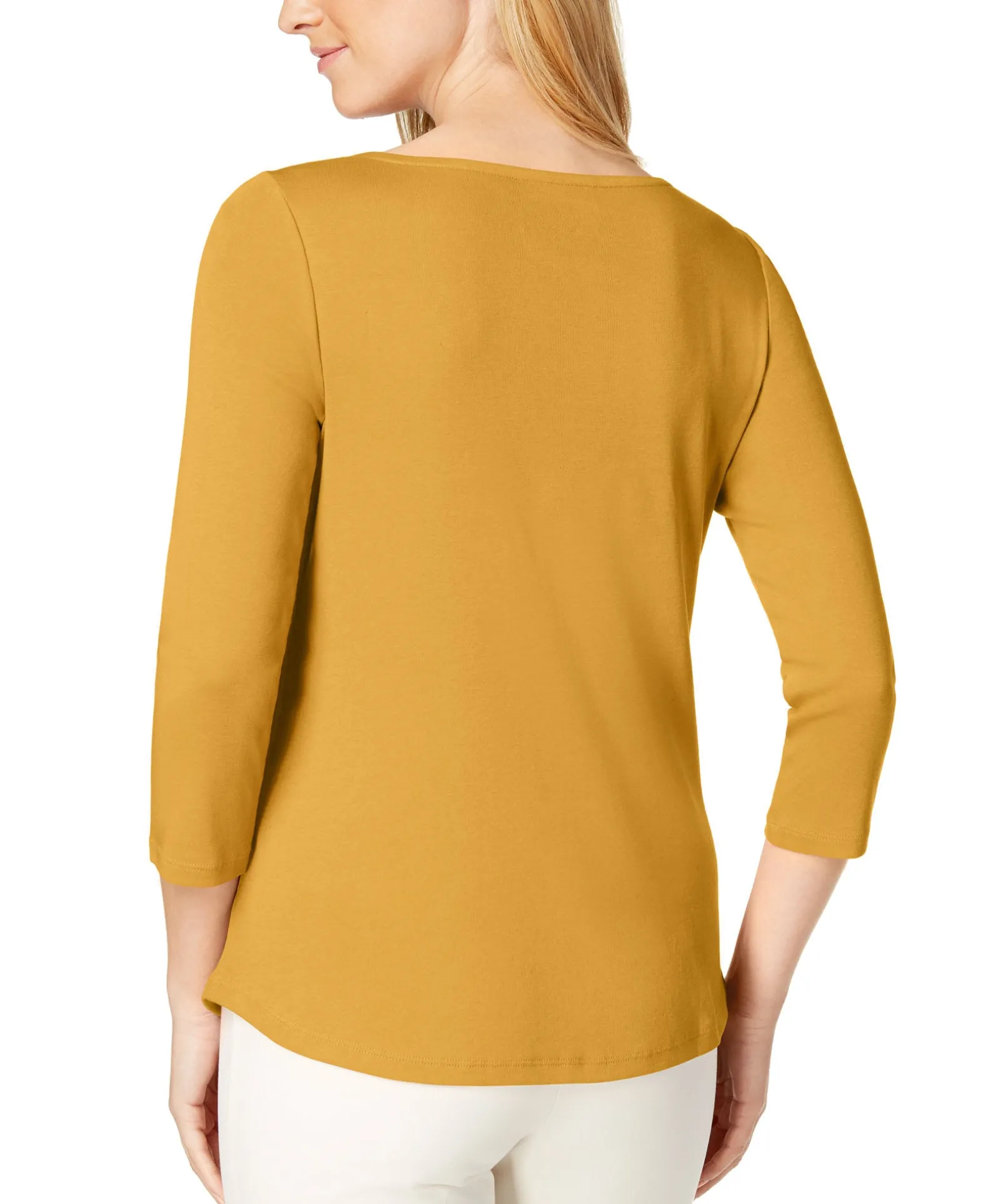 Women's Pima Cotton Boat-Neck Button-Shoulder Top