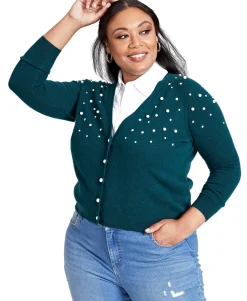 Women's Plus Beaded Cashmere Cardigan