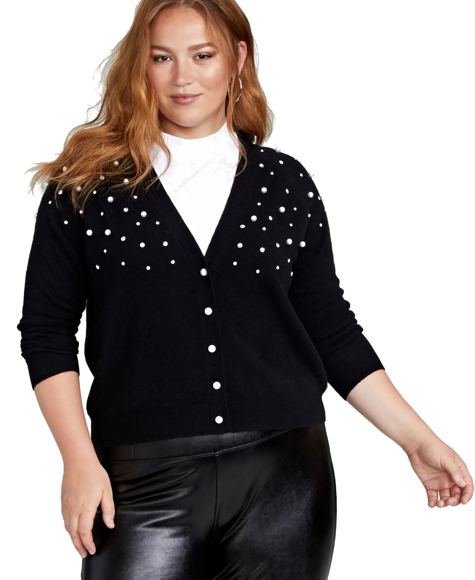 Women's Plus Beaded Cashmere Cardigan