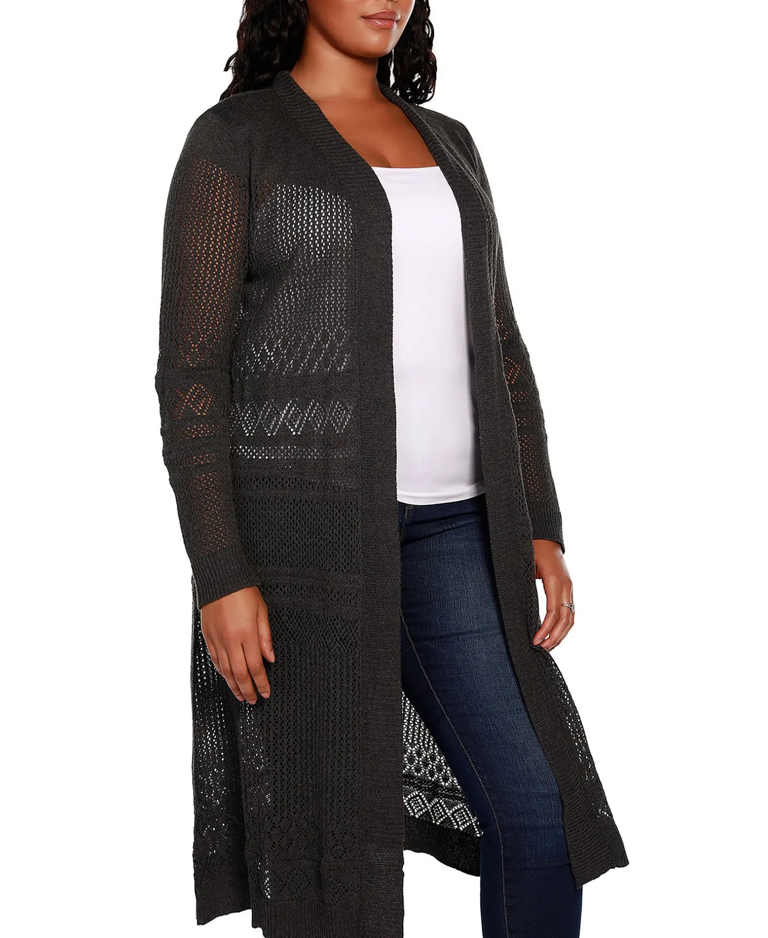 Women's Plus Belldini Pointelle-Stitch Duster Cardigan