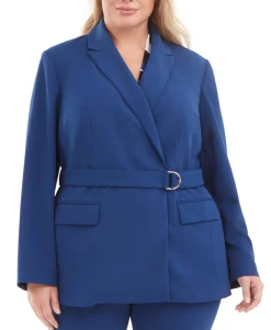 Women's Plus Belted Peak-Lapel Blazer