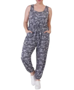 Women's Plus Black Tape Camo-Print Jumpsuit