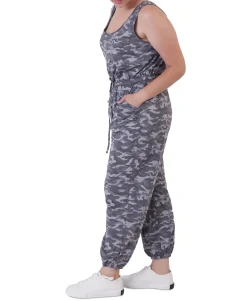 Women's Plus Black Tape Camo-Print Jumpsuit