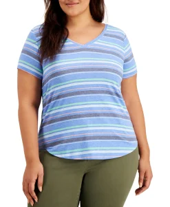 Women's Plus Burnout Printed V-Neck Top