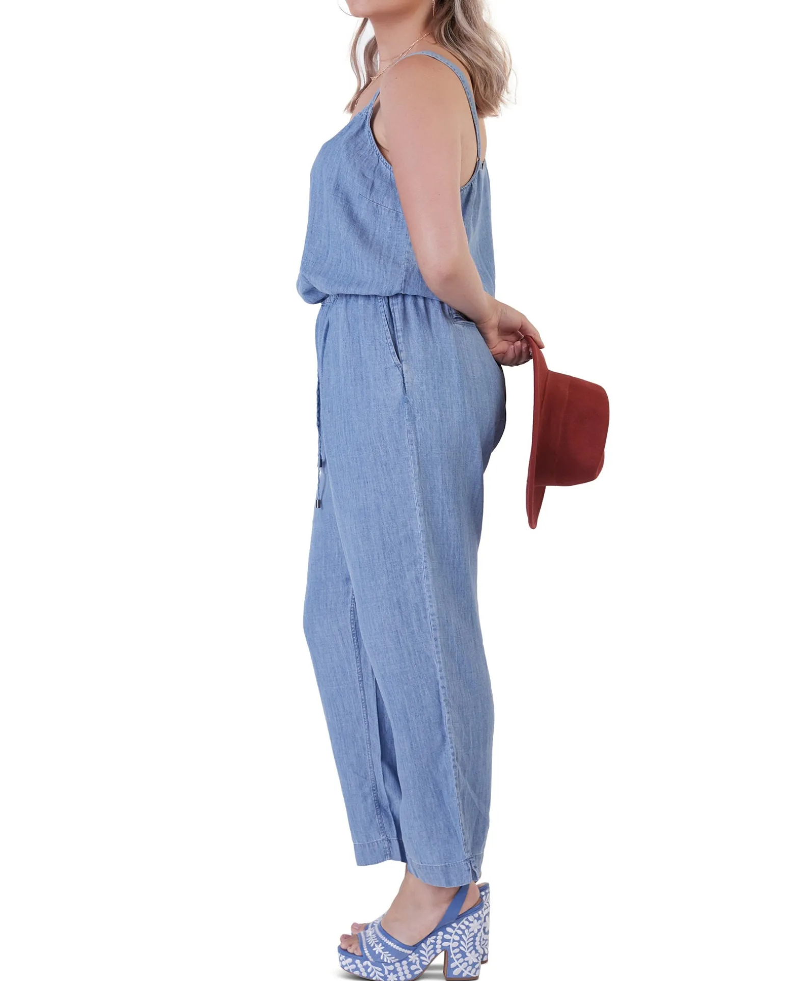 Women's Plus Button Front Drawstring Jumpsuit