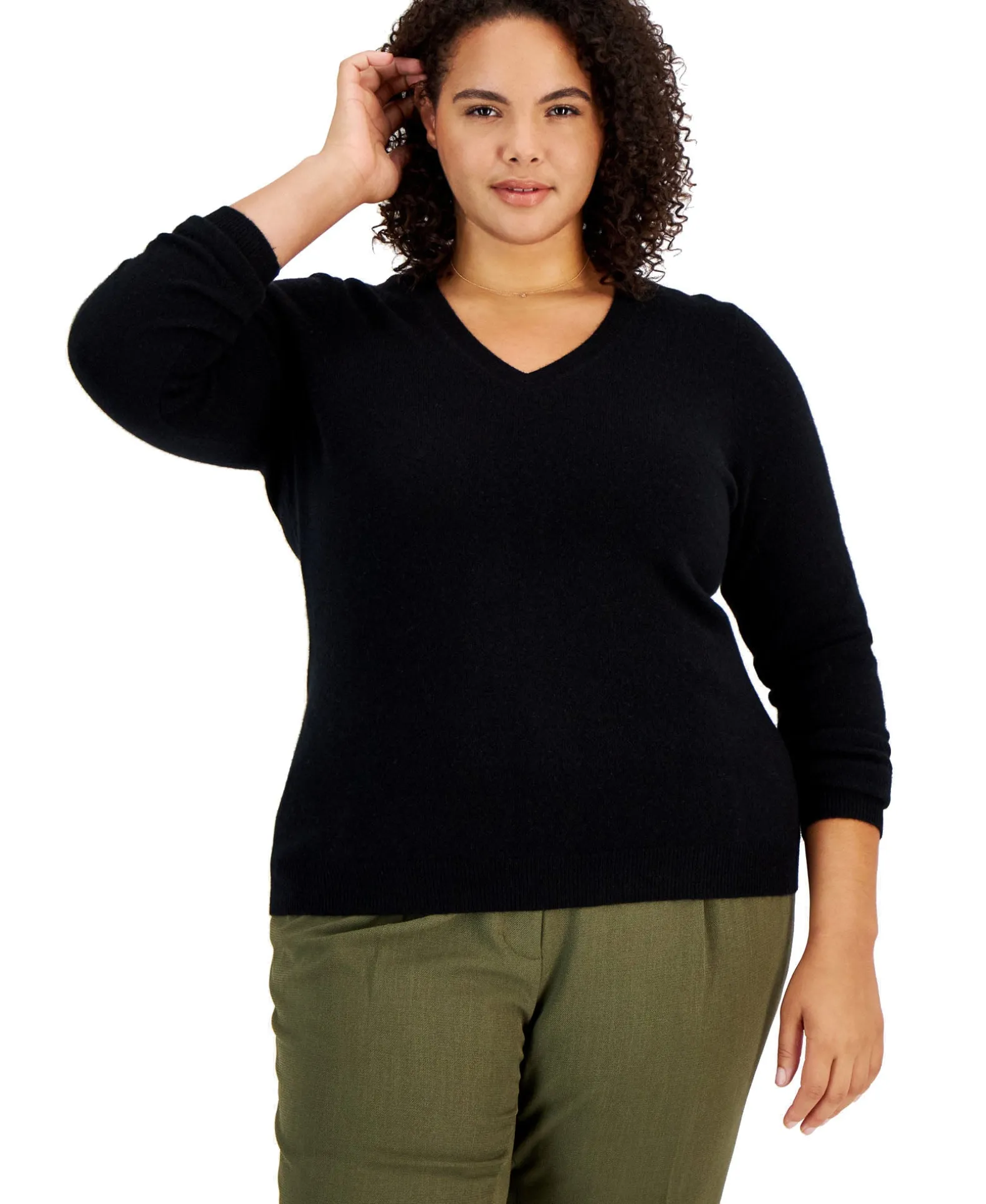 Women's Plus Cashmere Wool Blend V-Neck Sweater
