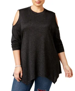 Women's Plus Cold-Shoulder Sparkle Swing Top