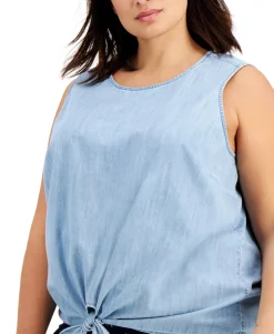 Women's Plus Cotton Chambray Tie-Hem Top
