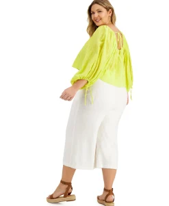 Women's Plus Cotton Cropped Peasant Top