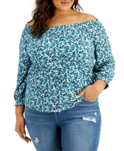 Women's Plus Cotton Ditsy-Print Top