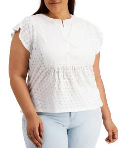 Women's Plus Cotton Eyelet Top