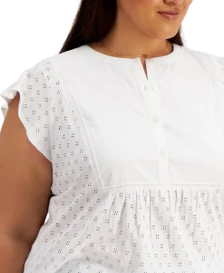 Women's Plus Cotton Eyelet Top