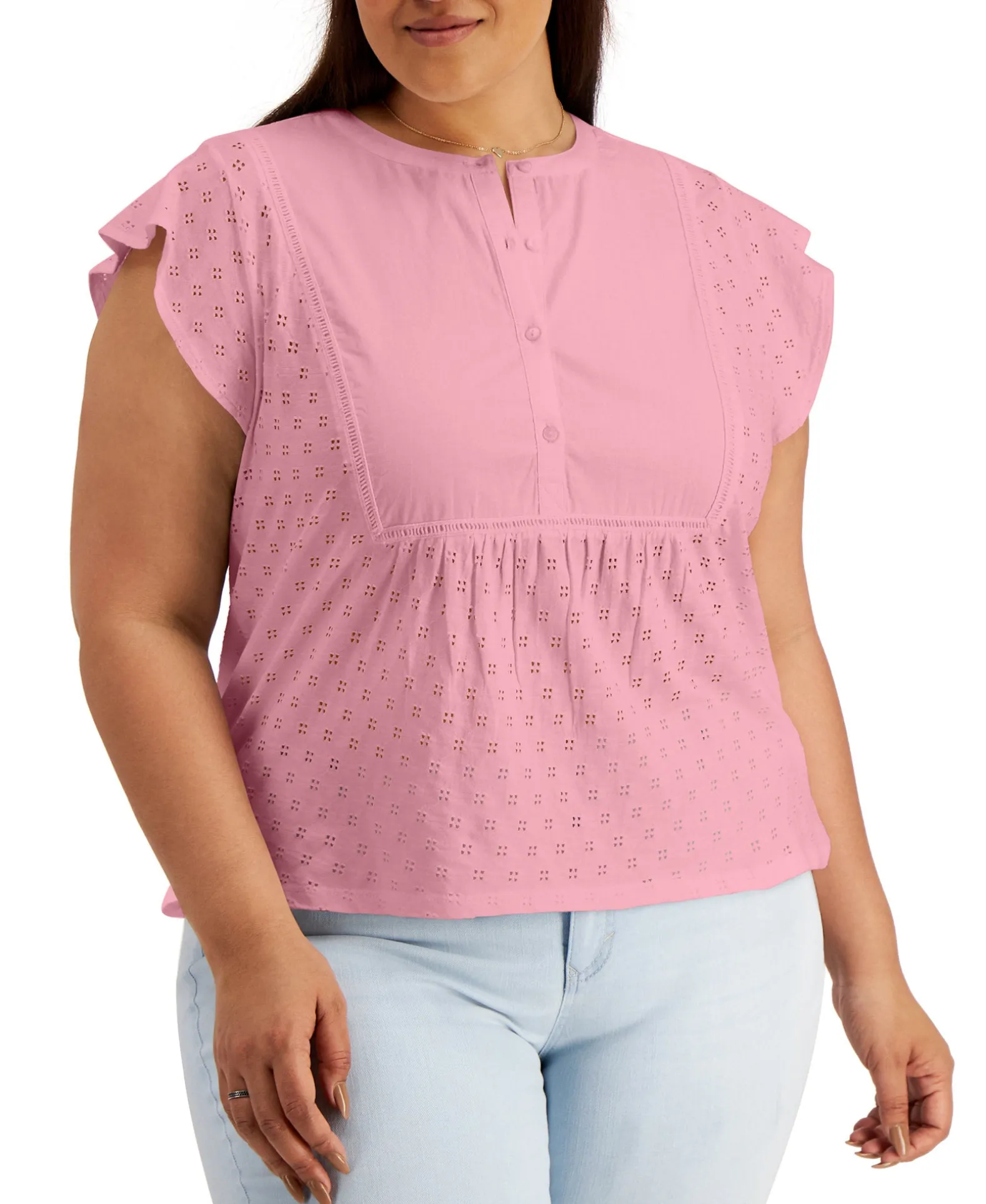 Women's Plus Cotton Eyelet Top