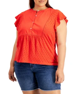 Women's Plus Cotton Eyelet Top