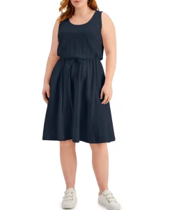 Women's Plus Cotton Knit Drawstring-Waist Dress