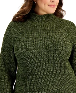 Women's Plus Cotton Marled Funnel-Neck Sweater