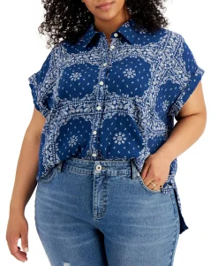 Women's Plus Cotton Printed Camp Shirt