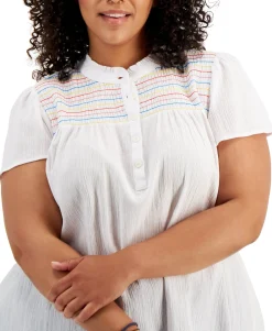 Women's Plus Cotton Smocked Top