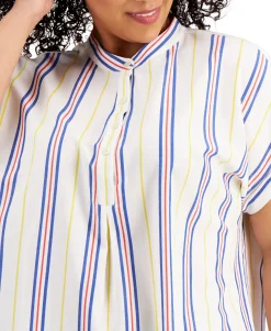 Women's Plus Cotton Striped Camp Shirtdress