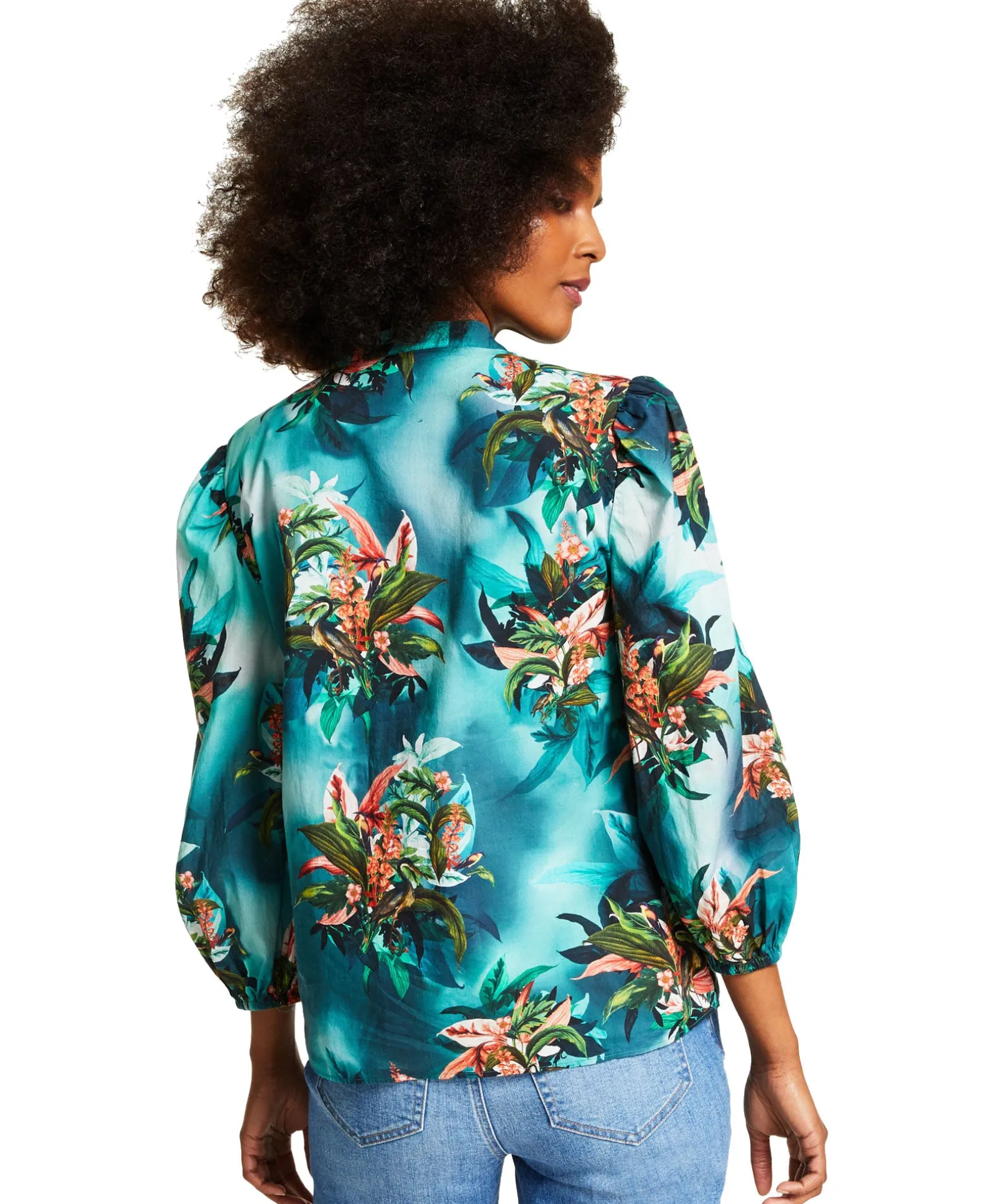 Women's Plus Cotton Tropical-Print Blouse