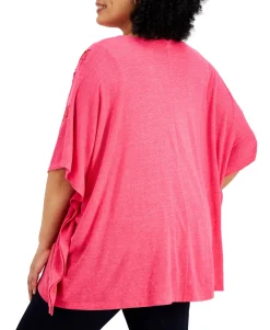 Women's Plus Crochet-Trim Poncho Top