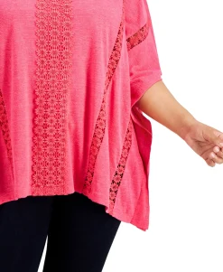 Women's Plus Crochet-Trim Poncho Top