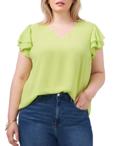 Women's Plus Flutter-Sleeve V-Neck Top