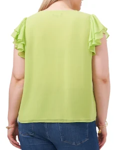 Women's Plus Flutter-Sleeve V-Neck Top