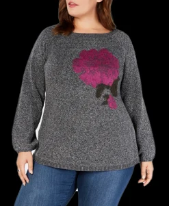 Women's Plus Jacquard Floral Sweater