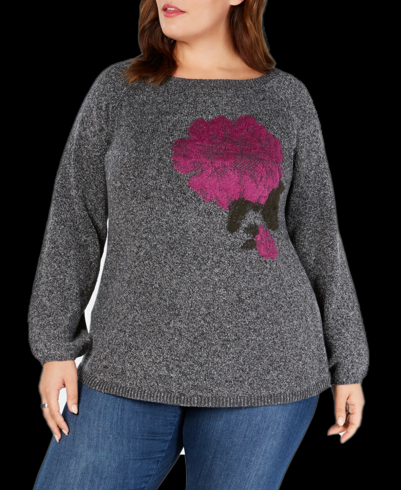 Women's Plus Jacquard Floral Sweater