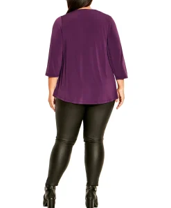 Women's Plus Lia Tie Waist Zip Plain Tunic Top