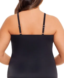Women's Plus Mesh-Trim Tummy-Control Underwire Tankini Top