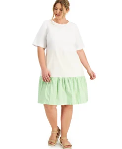 Women's Plus Mixed-Media Dress