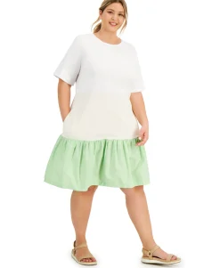 Women's Plus Mixed-Media Dress