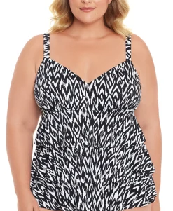 Women's Plus Mod Eclectic Tummy-Control One-Piece Fauxkini Swimsuit