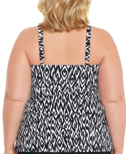 Women's Plus Mod Eclectic Tummy-Control One-Piece Fauxkini Swimsuit