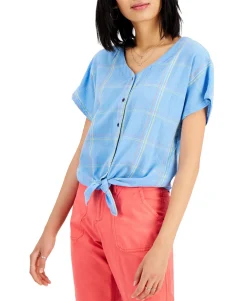 Women's Plus Plaid Tie-Front Shirt