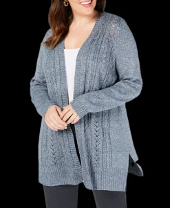 Women's Plus Pointelle Open-Front Cardigan