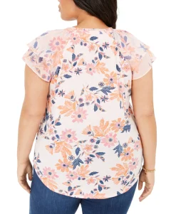 Women's Plus Printed Flutter-Sleeve Top