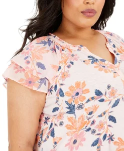 Women's Plus Printed Flutter-Sleeve Top