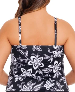 Women's Plus Printed High-Neck Tummy-Control Tankini Top