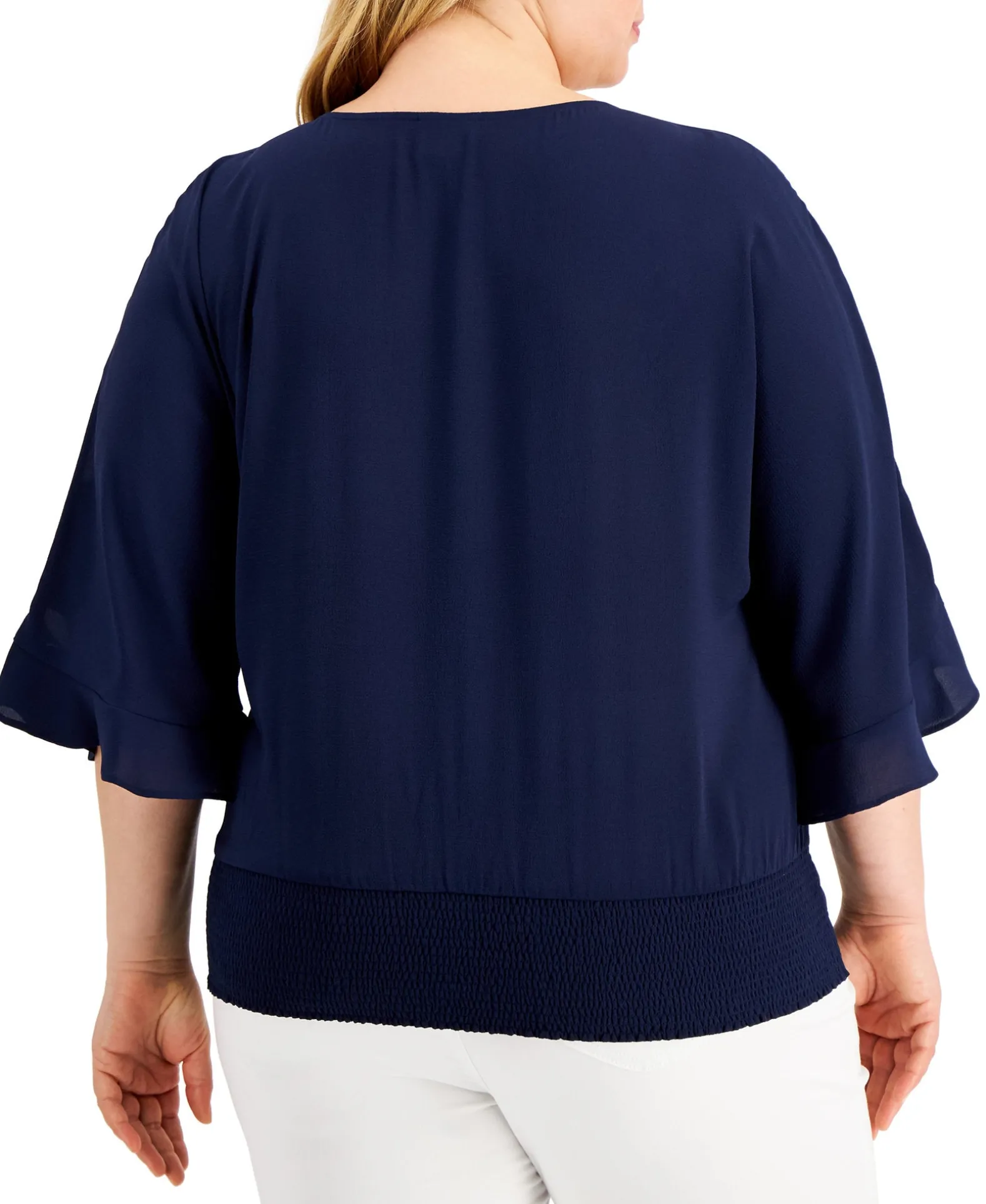 Women's Plus Printed O-Ring Ruffle-Sleeve Top