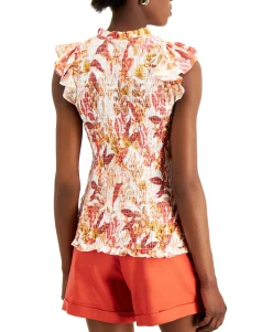 Women's Plus Printed Smocked Sleeveless Top