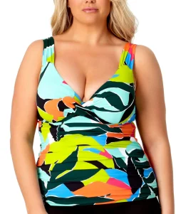Women's Plus Printed Twist Front Underwire Tankini Top