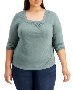Women's Plus 3/4-Sleeve Square-Neck Top