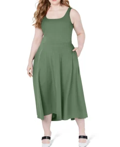 Women's Plus Sleeveless Fit & Flare Midi Dress